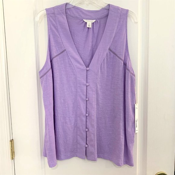 Caslon Nordstrom Button Front Swing Tank Top Cotton Slub Jersey Purple Size XL - Picture 5 of 8